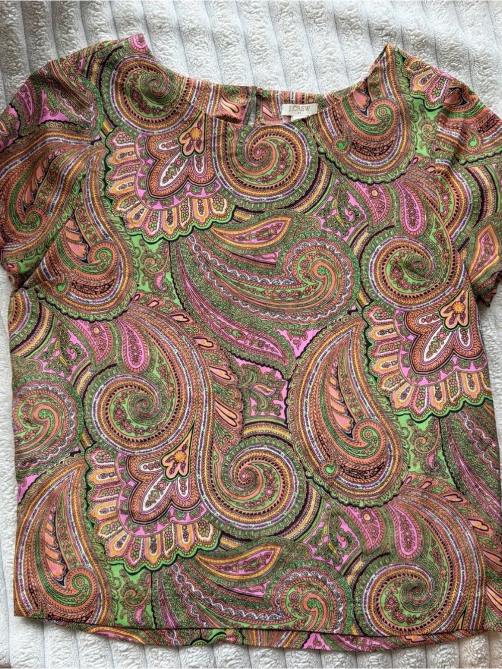 J. Crew Pink, Green & Orange Paisley Short Sleeve Top
